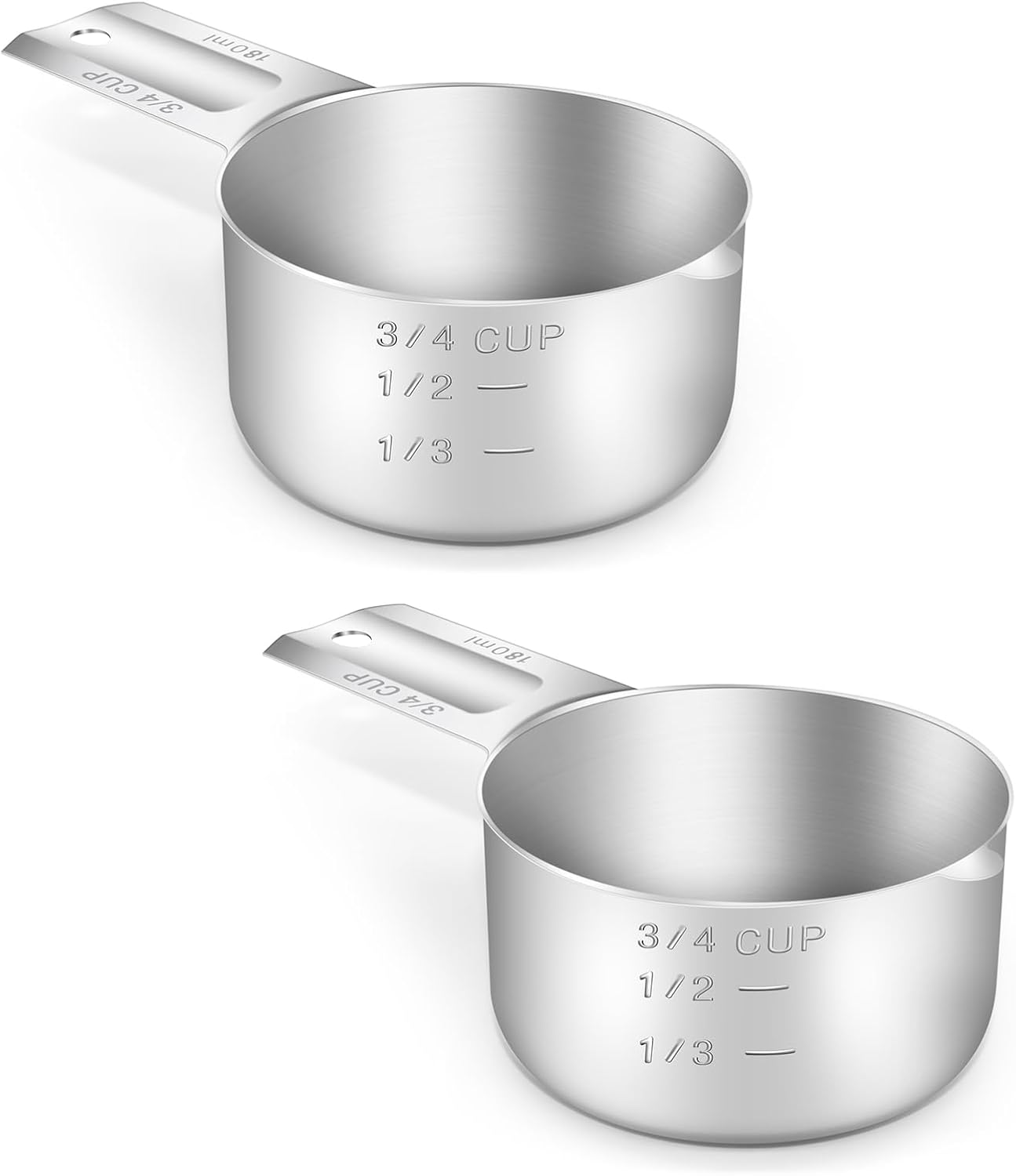 2PCS 3/4Cup (180ml, 6oz) Single Measuring Cup, Stainless Steel Measure Scoop, Metric and US Measurement, Dishwasher Safe