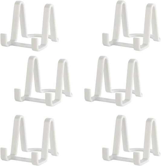 Artliving Plate Display Stands Easel Holder - 3-Inch Plastic Stand for Small Decorative Plates, Pictures and Photos - White (6-Pack)