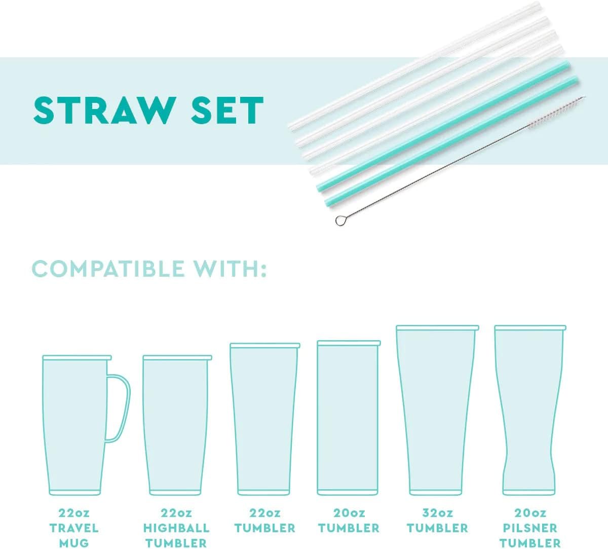 Swig Life Reusable Straws Snow Day + Blue Glitter Tall Straw Set & Cleaning Brush, Each Straw is 10.25 inch Long (Fits Swig Life 20oz Tumblers, 22oz, and 32oz Tumblers)