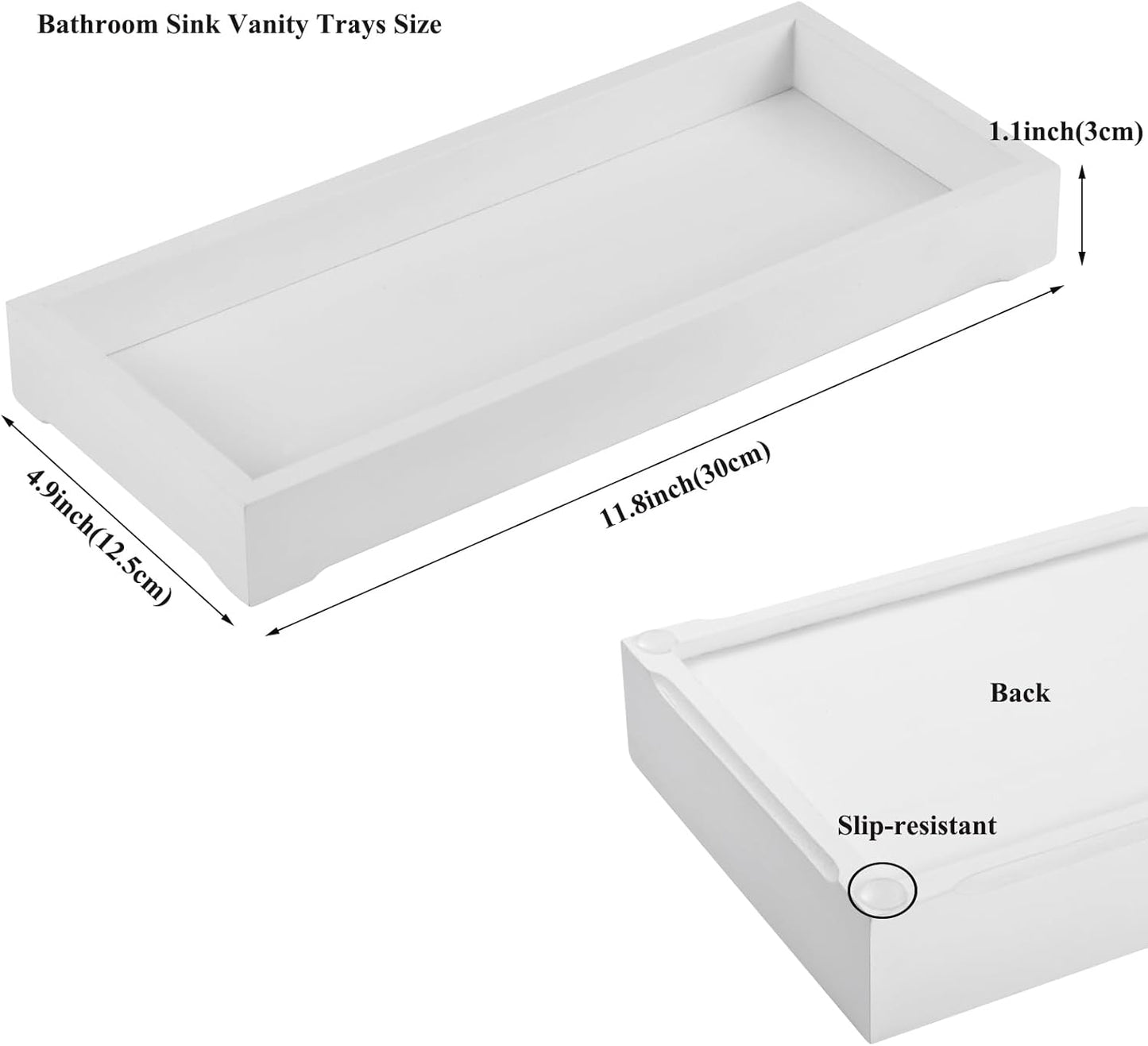 Bathroom Rectangle Tray, Toilet Top Organizer, Farmhouse Wooden Vanity Tray with Soap Tray, Toilet Tank Tray for Bathroom, Ideal Also as Jewelry, Perfume & Napkin Trays (White, 4.8" W11.5 Lx1.2 H)