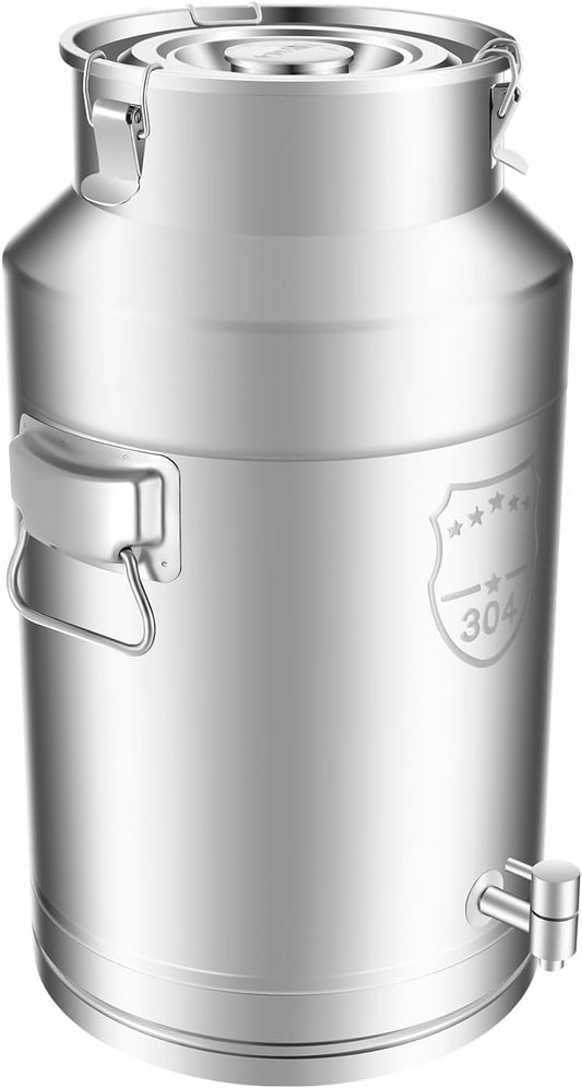 304 Stainless Steel Milk Bucket with Faucet,Milk Buckets with Lid Can Large Liquid Container Storage,Sealing Lid and Carry Handle, Airtight Design(35L/9.24 Gal,w/Faucet)