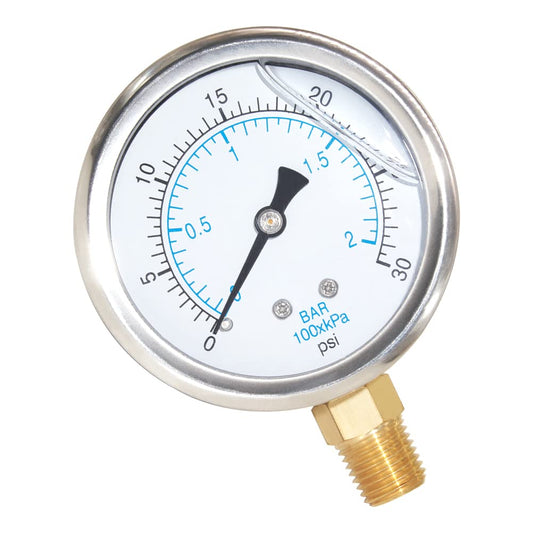 2-1/2" Dial 1/4" NPT 0~30Psi 304 Stainless Steel Glycerin Filled Pressure Gauge Bottom Mount