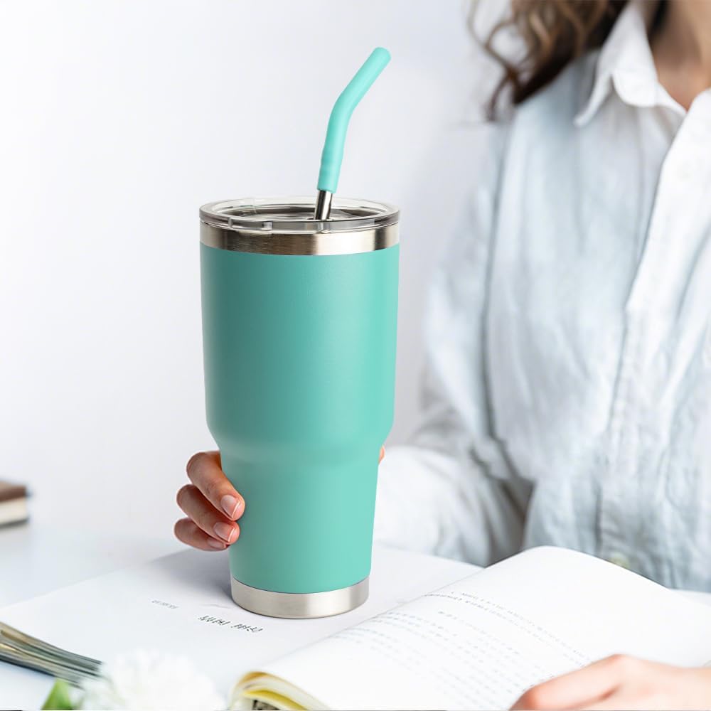 Metal Straws for 30 oz Yeti Tumbler, 5 Pcs Reusable Stainless Steel Straws with Silicone Tip for BJPKPK, RTIC, WETOWETO, Beast 30 oz Tumbler, Cleaning Brush, 1 Portable Bag