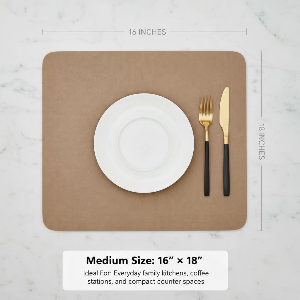 Dish Drying Mat Super Absorbent – 16" x 18" Coffee Mat for Countertops – Non-Slip Drying Mat for Kitchen Counter – Easy to Clean Water Absorbent Mat – Large Dish Drying Mats (Brown)