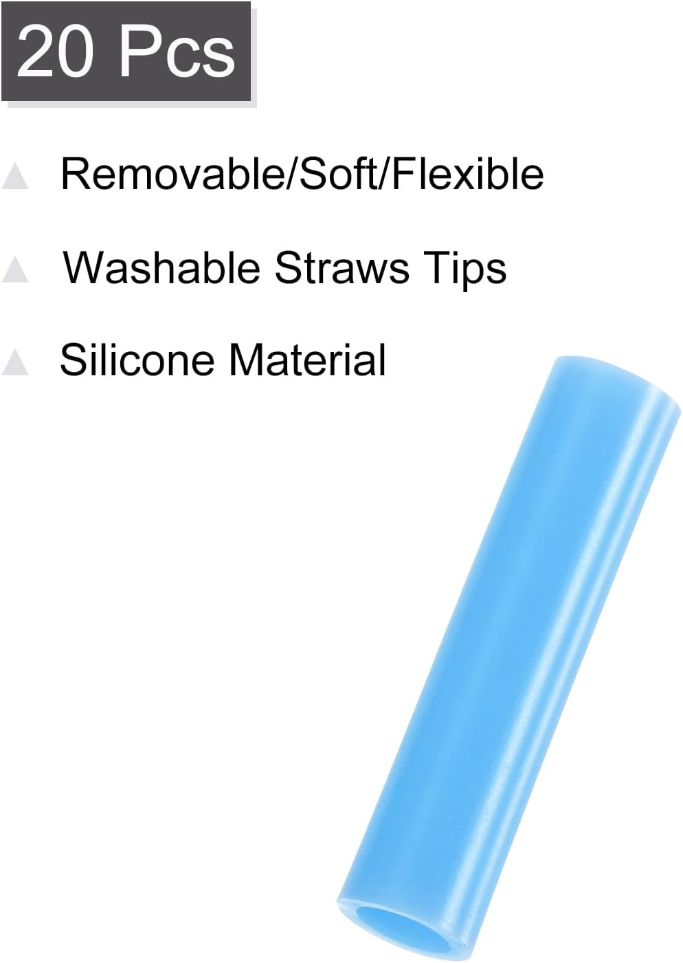 uxcell 20Pcs Silicone Straw Tips, Metal Straw Covers, Soft Reusable Straws Tips Fit for 6mm/0.24" OD Stainless Steel Straws (Sky Blue)