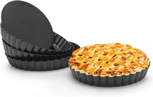 Beasea 6 Inch Tart Pan, 4pcs Small Pie Pans Removable Bottom Mini Tart Pans Non Stick Pie Pan, Loose Bottom Fluted Tart Pan Round Instant Pot Quiche Pan for Oven Baking