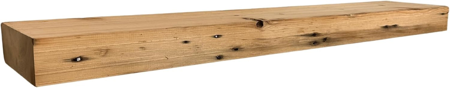 Modern Timber Craft Reclaimed Wood Fireplace Mantel Shelf | Solid Rustic American Barnwood with Steel Floating Shelf Brackets | 2.75" Thickness | 54" L x 8" D, Unfinished, Planed and Sanded