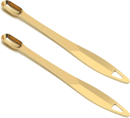 2 Pcs 1/8 Teaspoon (0.63 mL | 1/8 Tsp | 0.63 cc | 1/64 oz) Stainless Steel Single Measuring Spoon, Long Handle Metal Measuring Spoon, Kitchen Gadgets for Cooking & Baking(Gold)