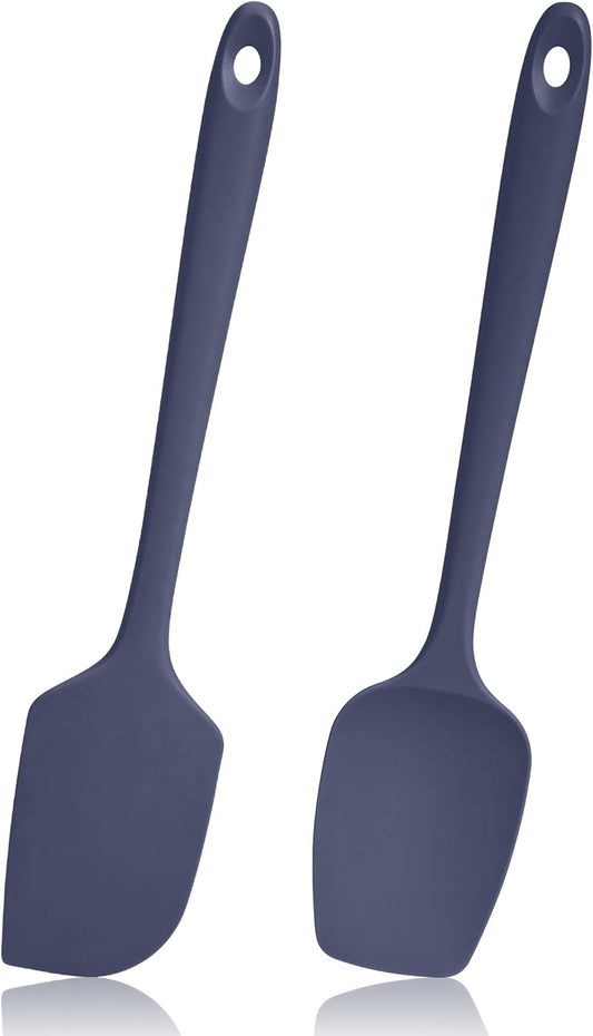 600ºF Heat Resistant Spatulas, High Heat Food Safe Semless Kitchen Silicone Scraper Set for Cooking Baking Mixing Scraping Stirring Nonstick Cookware Pan Bowl (2Pcs,Midniaht Blue)