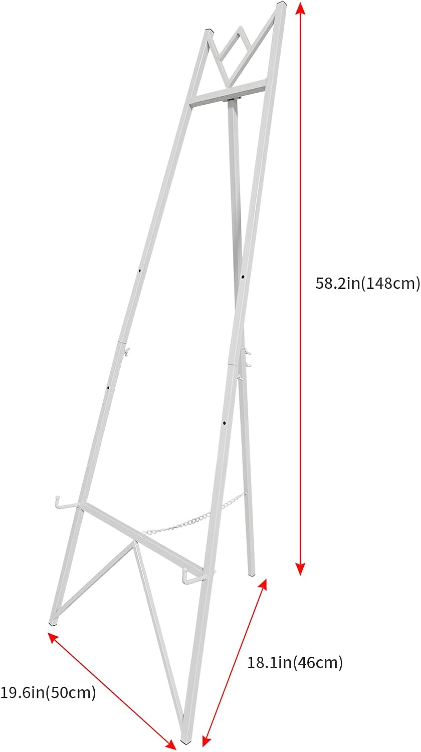 58 Inch Iron Adjustable Arts & Crafts Easels,Metal Easel Stand with Chain Support for Mirror,Floor Easels for Display Wedding Sign(White)