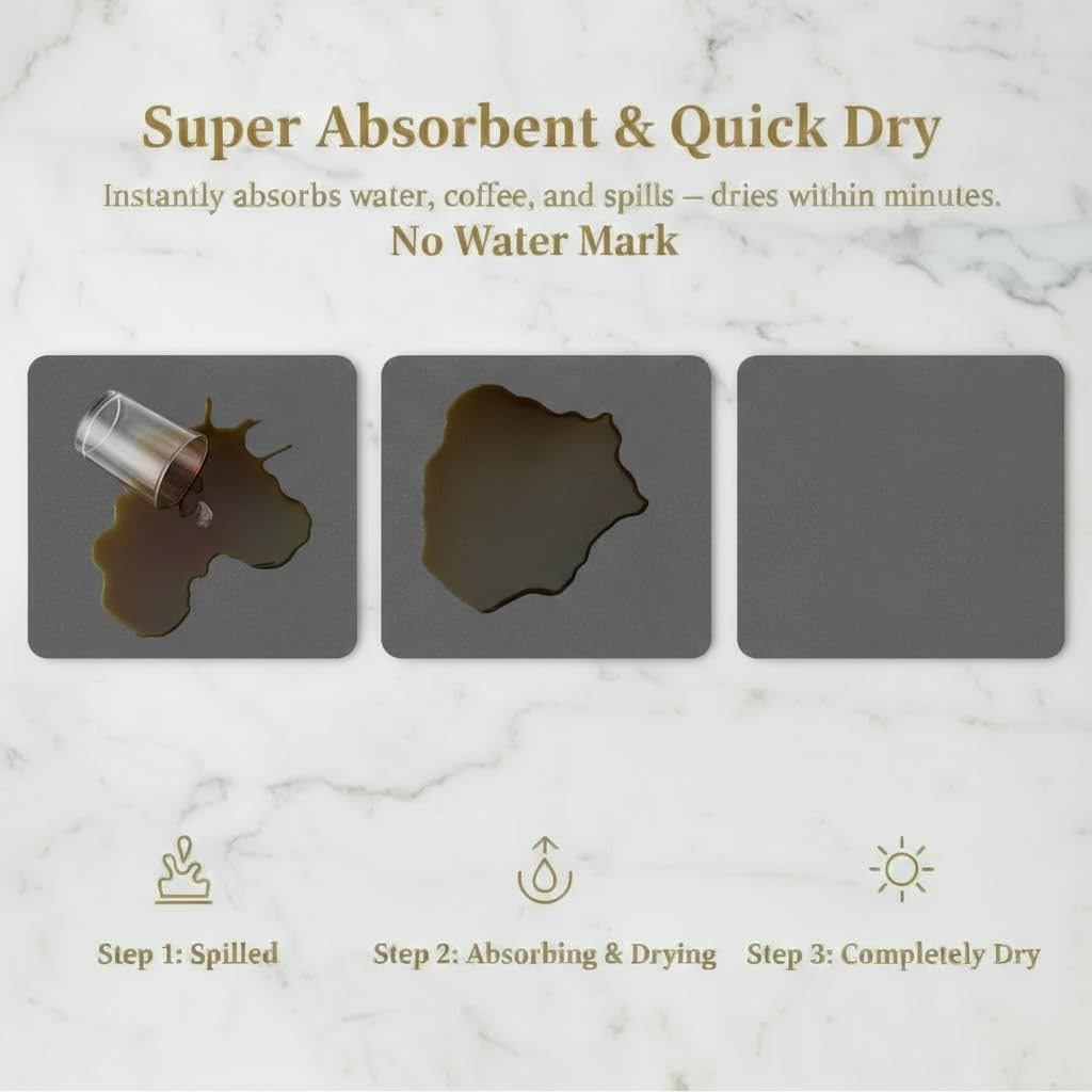 Dish Drying Mat Super Absorbent – 16" x 12" Coffee Mat for Countertops – Non-Slip Drying Mat for Kitchen Counter – Easy to Clean Water Absorbent Mat – Quick Dry Dish Drying Mats (Dark Gray)