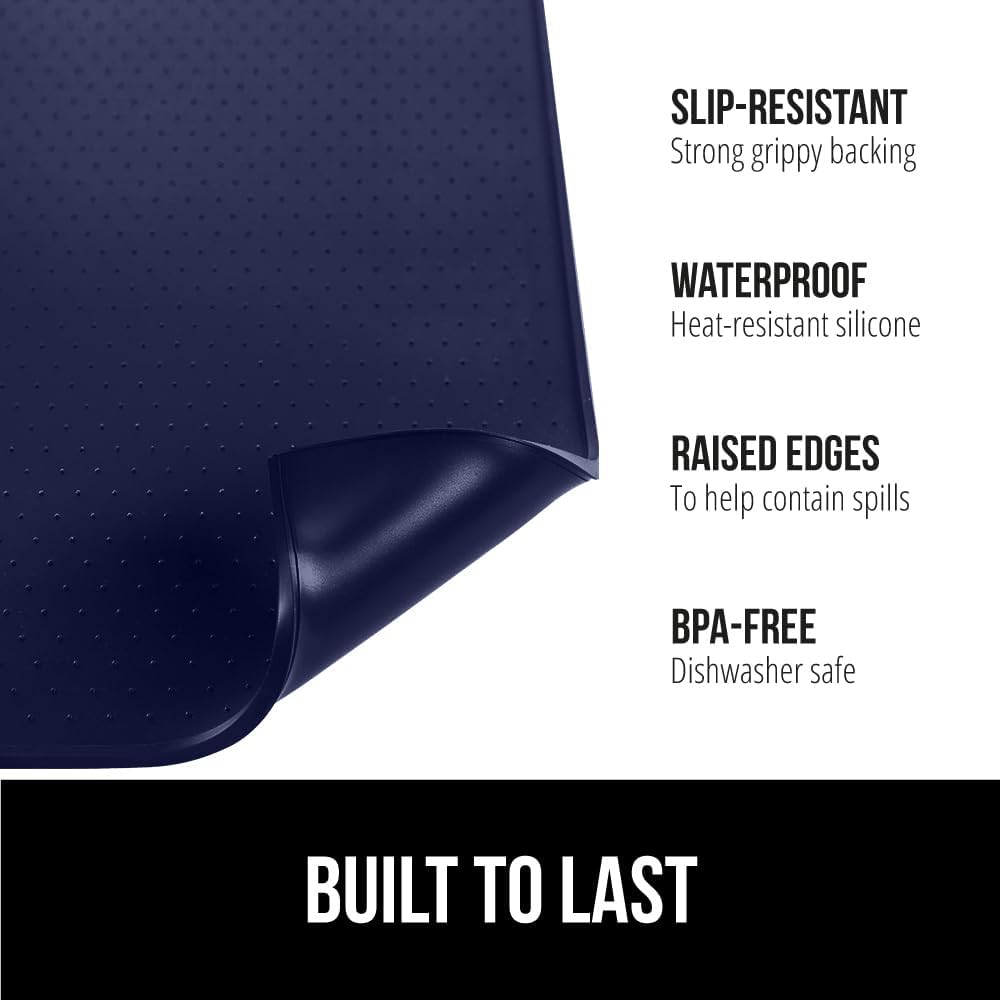 GORILLA GRIP Silicone Coffee Mat, Espresso Drink Bar Station Accessories, Waterproof Heat-Resistant Dish Drying Mats, Stay in Place on Kitchen Counter, Home Kitchen Decor Essentials, 11.5x18.5, Navy