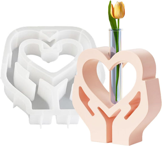 Heart Resin Vase Mold with Test Tube Culture Water Plant Silicone Molds for Crafts Epoxy Resin Casting Mold for DIY Flower Holder Home Office Decor Wedding (Style 2)