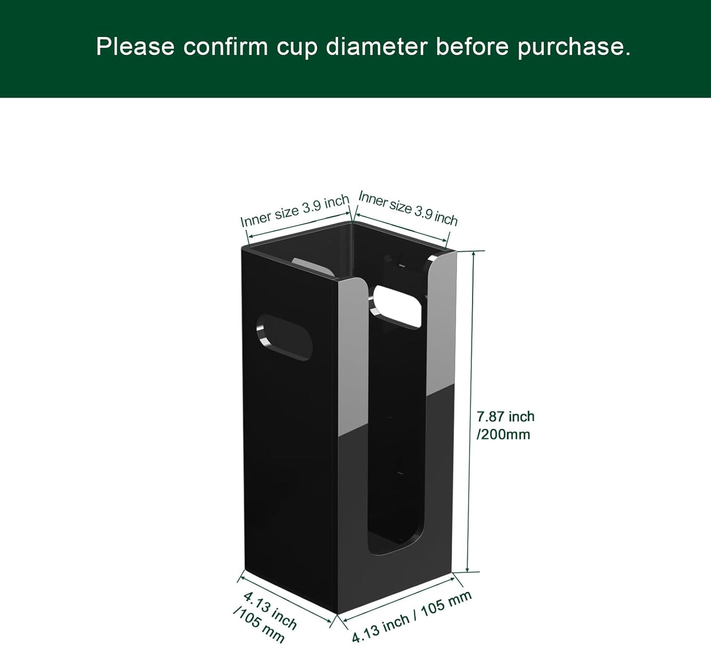 Disposable Coffee Cup Dispenser with Handles, Countertop or Wall Mount Hot/Cold Drink Cup and Lid Holder - Bathroom/Kitchen/Office Acrylic Cup Lid Storage Organizer (1 Compartment, Black)