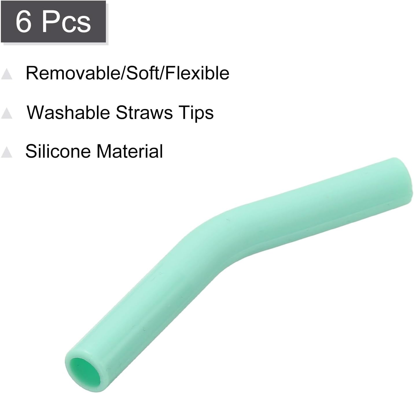uxcell 6Pcs Silicone Straw Tips, Silicone Straw Elbows Tip, Soft Reusable Metal Straw Covers Fit for 8mm/0.31" OD Stainless Steel Straws, Mint Green