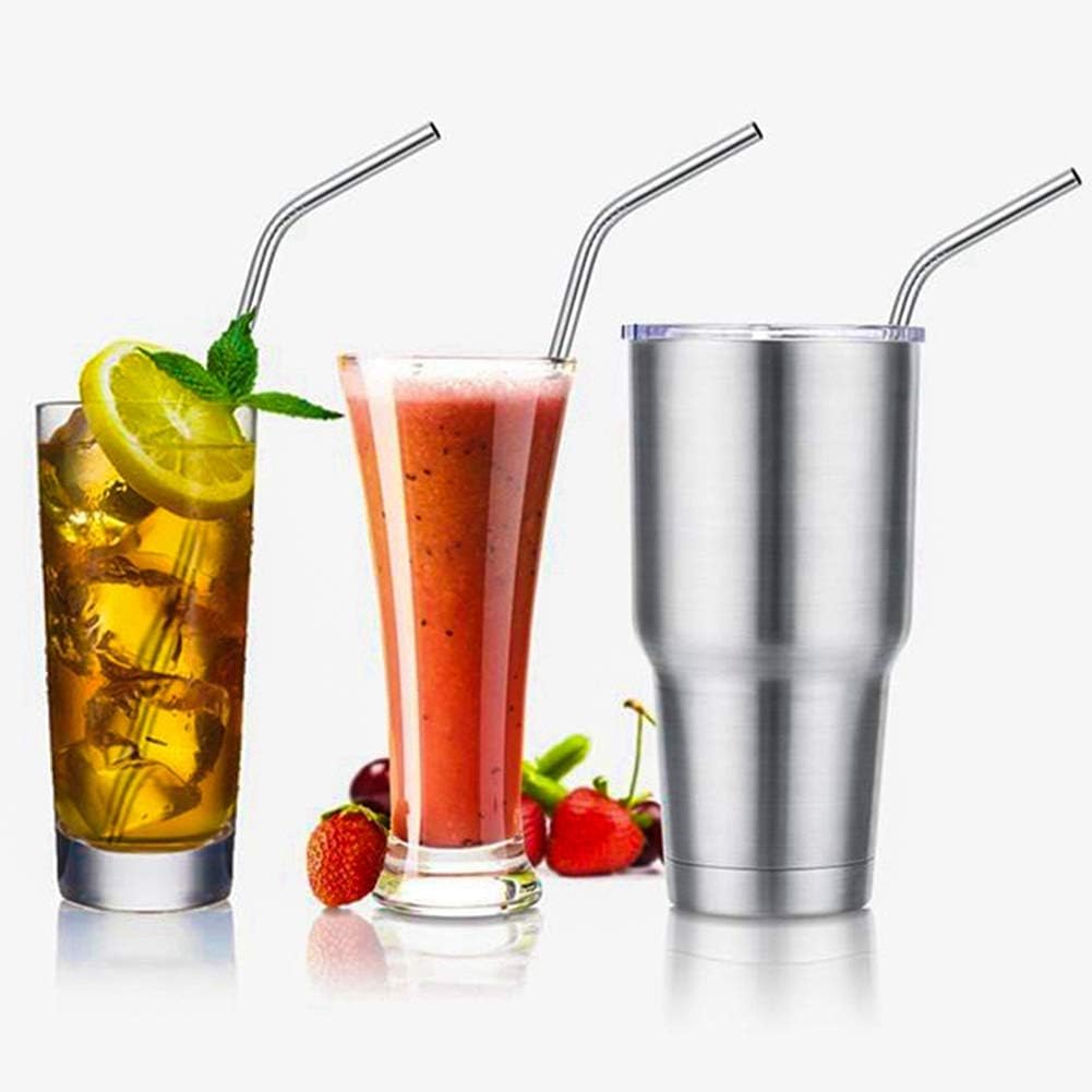 Set of 10 Stainless Steel Straws, HuaQi Bent Reusable Drinking Straws 10.5'' Long 0.24‘’ Dia for 30 oz Tumbler and 20 oz Tumbler, 2 Cleaning Brush Included (10 Bent Staw + 2 Brushes）