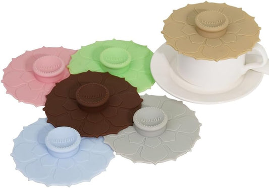 Silicone Cup Covers 4.1 Inch Reusable Silicone Mug and Cup Lids Suction Seal Lid Caps to Keep Drink Warm or Cold for Steeping Coffee Tea And Drink Cover (flower 6pcs, 6)