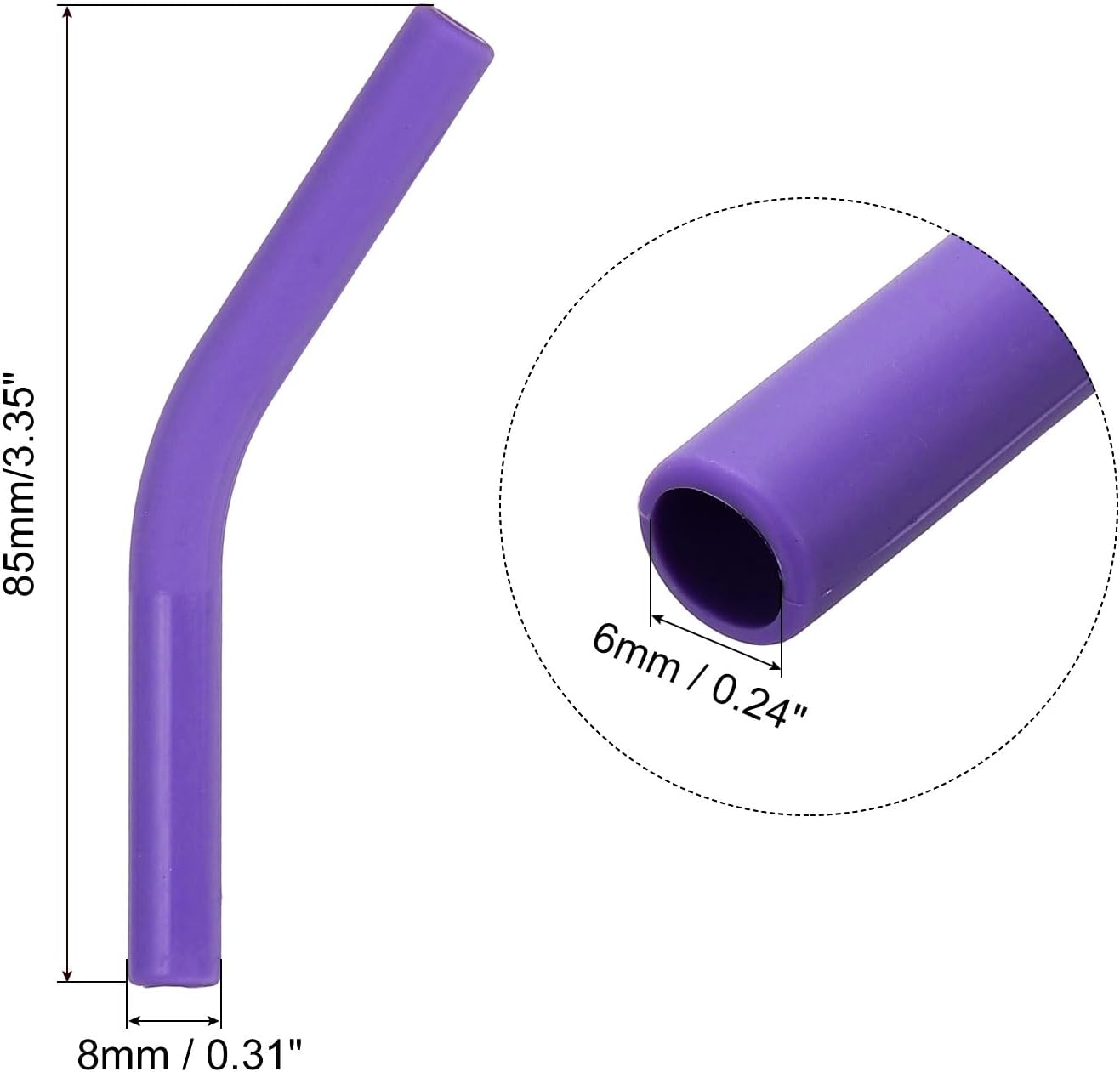 uxcell 4Pcs Silicone Straw Tips, Silicone Straw Elbows Tip, Soft Reusable Metal Straw Covers Fit for 6mm/0.24" OD Stainless Steel Straws, Purple