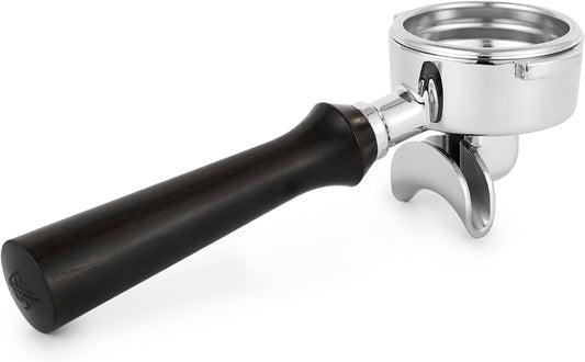 58mm Espresso Double Spouts Portafilter with 2 Ear | Fits E61 | Flair/Rocket/Sanremo/Expobar etc. | Stainless Steel Basket and Solid Wood Handle | Espresso Accessories