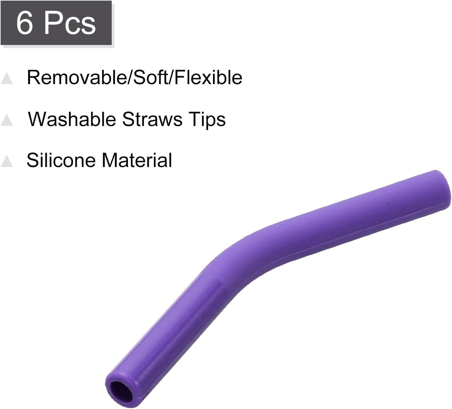 uxcell 6Pcs Silicone Straw Tips, Silicone Straw Elbows Tip, Soft Reusable Metal Straw Covers Fit for 6mm/0.24" OD Stainless Steel Straws, Purple