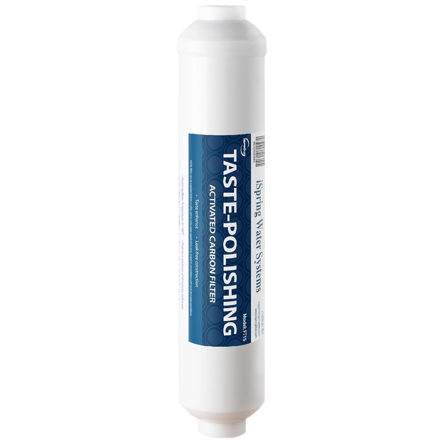 iSpring FT15 NSF Certified 5th Stage Inline Post Carbon Water Filter, Replacement Cartridge with 1/4" Quick Connect for Refrigerator, Ice Maker, RO Reverse Osmosis Water Filtration System
