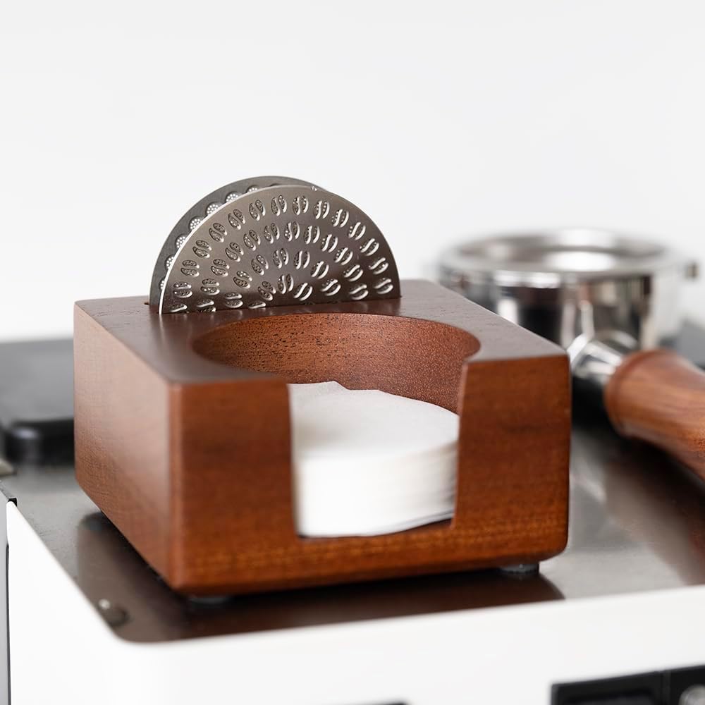 2 IN 1 Holder Stand For the Coffee Filter Paper and Espresso Puck Screen,Sapele Premium Solid Wood Organizer For Tidying Espresso Accessories(Filter Not Included) (for 58mm)