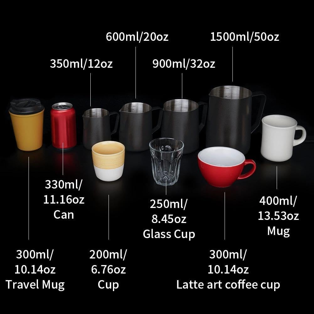 watchget Milk Frothing Pitcher 32oz/900ml - Stainless Steel Frothing Pitcher Espresso Steaming Pitcher Coffee Frother Cup Cappuccino Latte Art Coffee Machine Accessories Milk Jug, Silver