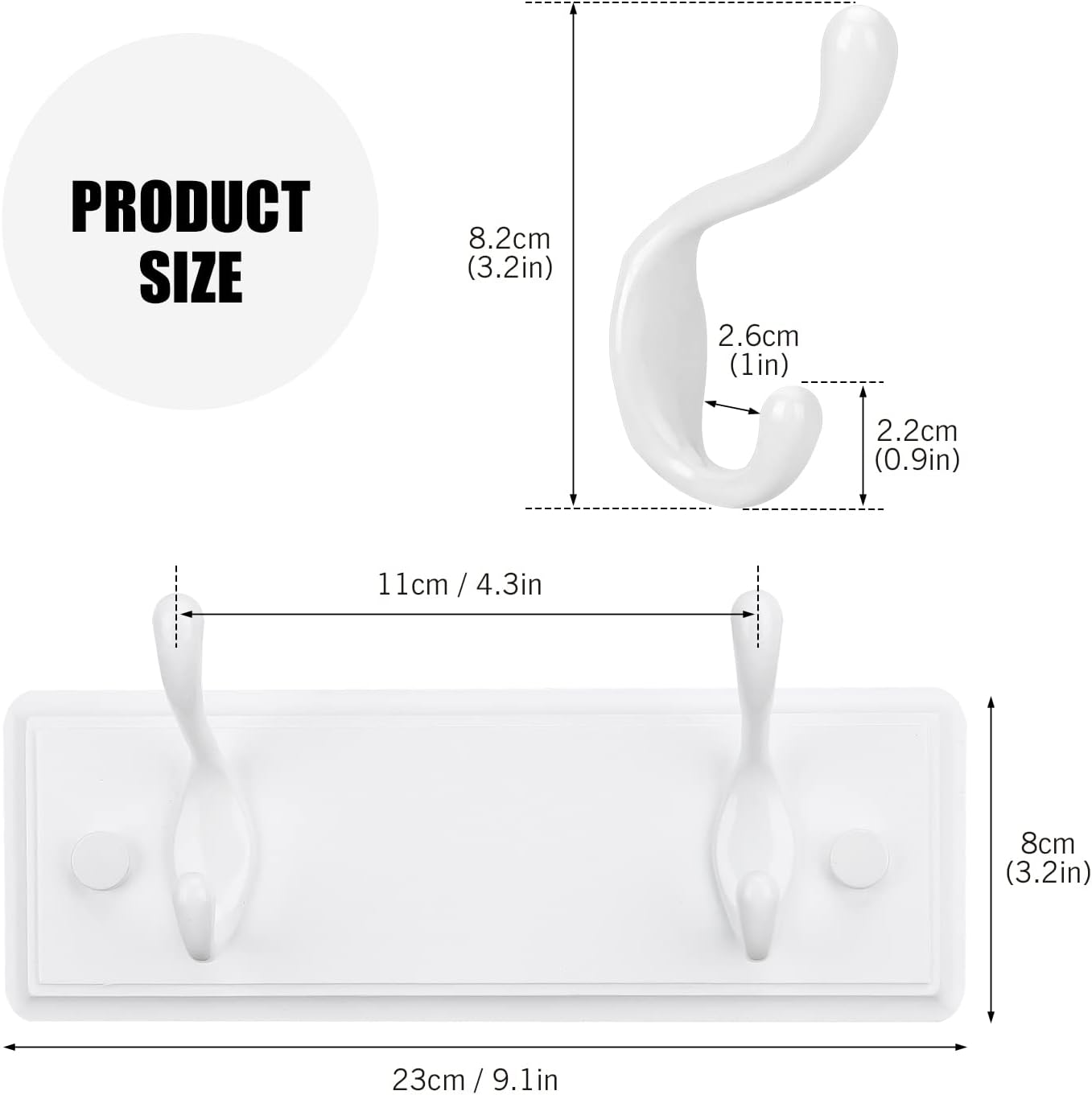 Wooden Coat Rack, Wall-Mounted Organizer for Closet, Entryway, Hallway, Foyer, Bedroom, Heavy Duty Double Hooks for Hanging Towels, Bags, Hats, Jackets, Key (White, 2 Hooks)