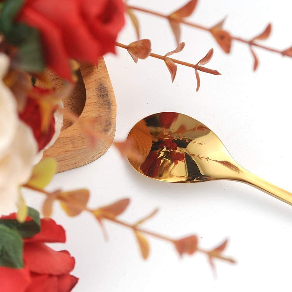 AnSaw 6-Piece Elegant Gold Leaf Long Handle Teaspoons - 7.4" Stainless Steel Stir Spoons for Coffee & Tea, Perfect for Mixing & Stirring