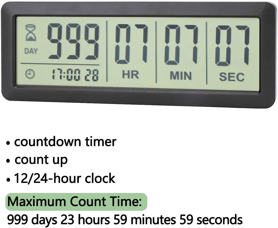 Digital Countdown Days Timer - Black Upgraded Big 999 Days Count Down Clock with Stand Strong Magnetic Back for Vacation Retirement Wedding Holiday