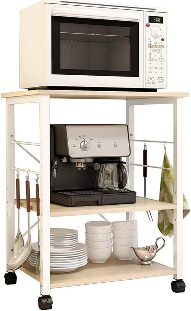 DlandHome Standing Baker's Racks Appliance Table Small Rolling Kitchen Cart Microwave Cart Stand, 3-Tier Kitchen Baker's Rack Utility Cart Microwave Stand Kitchen Shelf, W4-Maple