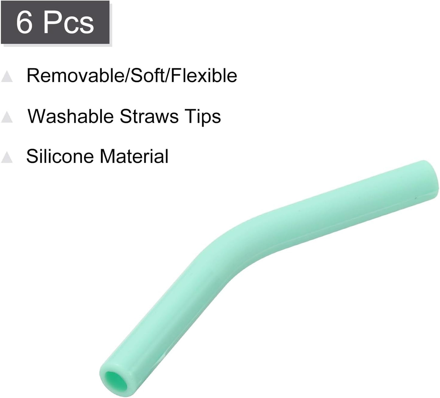 uxcell 6Pcs Silicone Straw Tips, Silicone Straw Elbows Tip, Soft Reusable Metal Straw Covers Fit for 6mm/0.24" OD Stainless Steel Straws, Mint Green