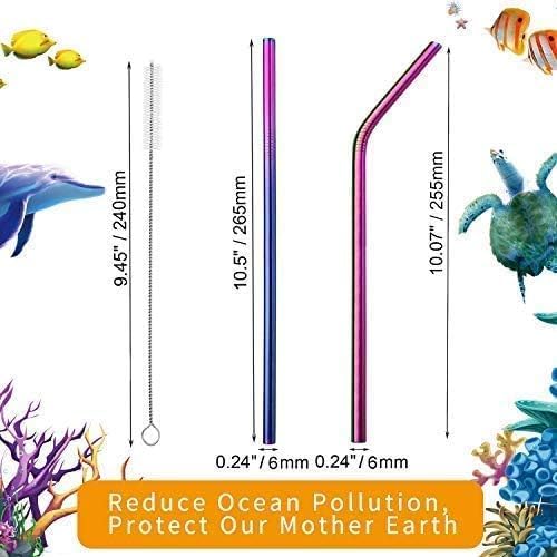 VEHHE Metal Straw Stainless Steel Straws Drinking Reusable Straws 4 Set -10.5" Ultra Long Rainbow Color-Cleaning Brush for 20/30 Oz for Yeti RTIC SIC Ozark Trail Tumblers (2 Straight|2 Bent|1 Brush)