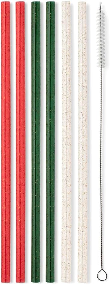 Swig Life Reusable Straws Christmas Glitter Tall Straw Set & Cleaning Brush, Each Straw is 10.25 inch Long (Fits Swig Life 20oz Tumblers, 22oz, and 32oz Tumblers)