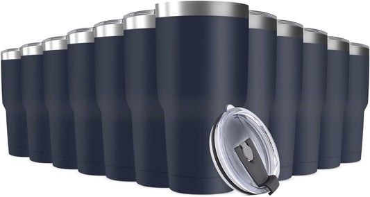 30oz Stainless Steel Travel Mug with Lid, 12 Pack Double Wall Vacuum Insulated Bulk Tumbler, Powder Coated Coffee Cup Suitable for Vehicle Cup Holders