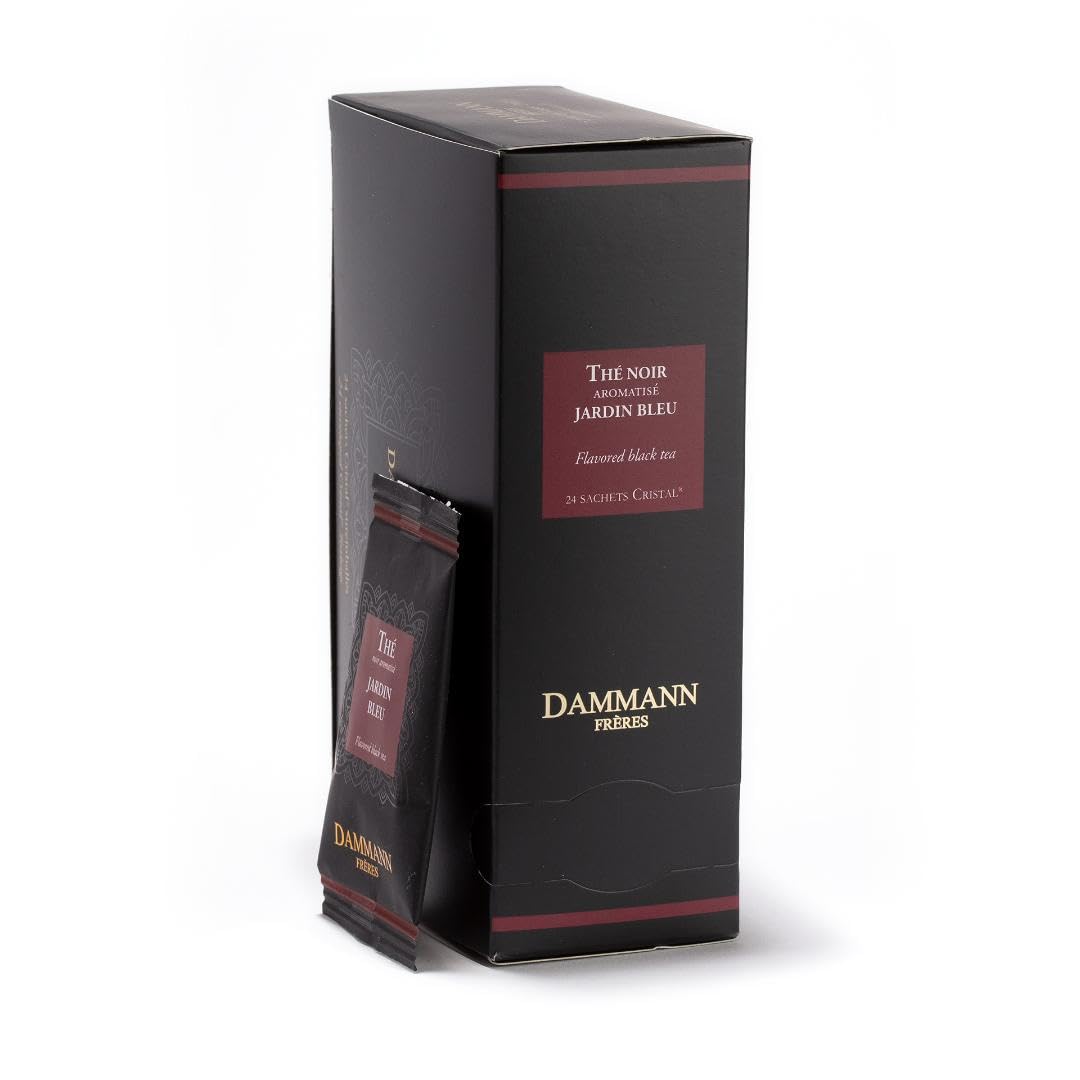 Dammann Freres Sachets, Jardin Bleu Tea Bags, Premium Gourmet French Black Tea, Blend Strawberry, Rhubarb Flavors, Individually Wrapped, 24 Count (Single Pack)