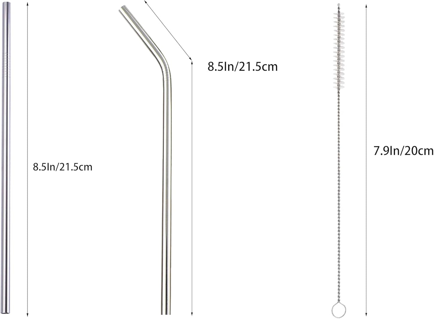 10 Pcs Stainless Steel Straws, Reusable Drinking Straws, 5 Straight + 5 Bent Metal Straws Set With 2 Pcs Cleaning Brushes (Silver, 8.5 Inch)