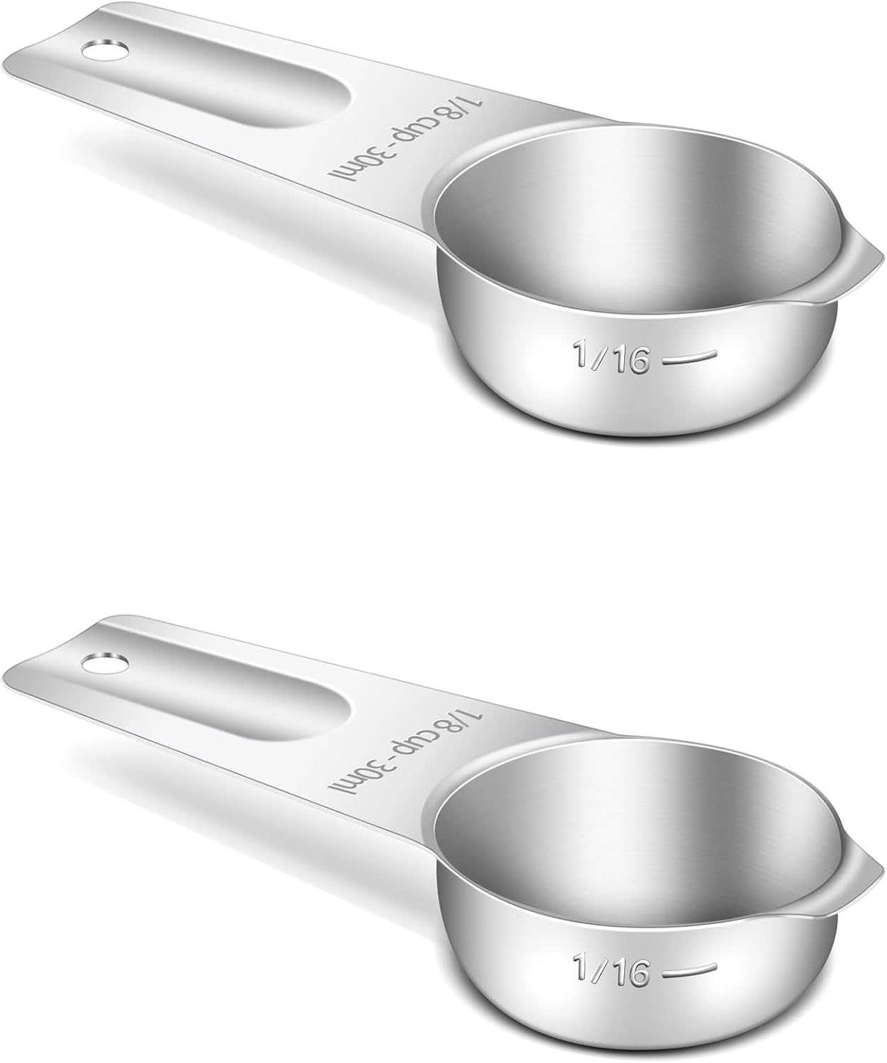 2PCS 1/8Cup (30ml, 1oz) Single Measuring Cup, Stainless Steel Measure Scoop, Metric and US Measurement, Heavy Duty, Dishwasher Safe