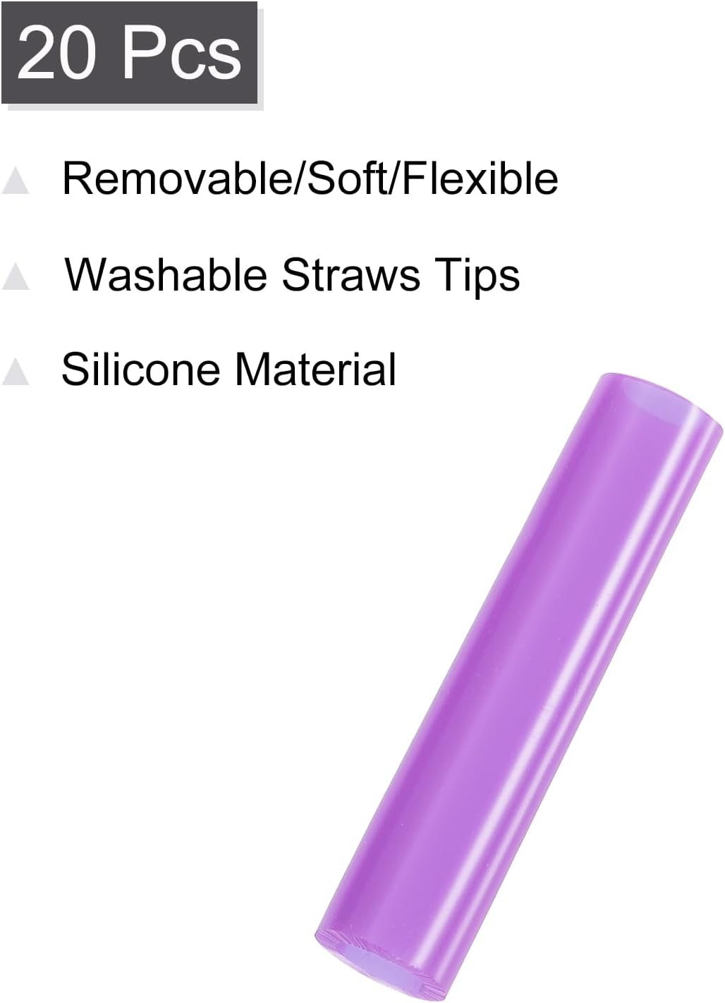 uxcell 20Pcs Silicone Straw Tips, Metal Straw Covers, Soft Reusable Straws Tips Fit for 6mm/0.24" OD Stainless Steel Straws (Purple)