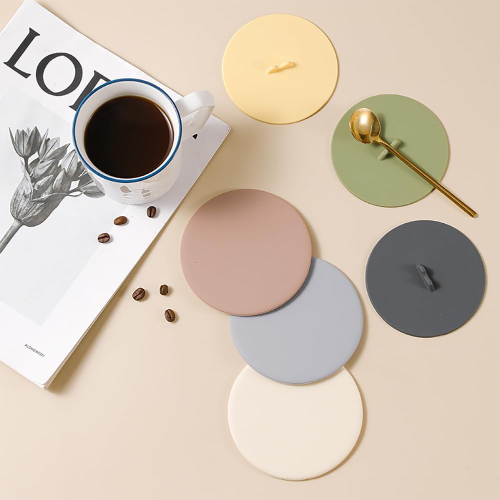 Silicone Cup Lids Silicone Cup Covers 6color Design, Food Grade Anti-dust Airtight Seal Lids for Mugs, Tea Cups, Coffee Cup 6pcs (Br+Ye+Wh)