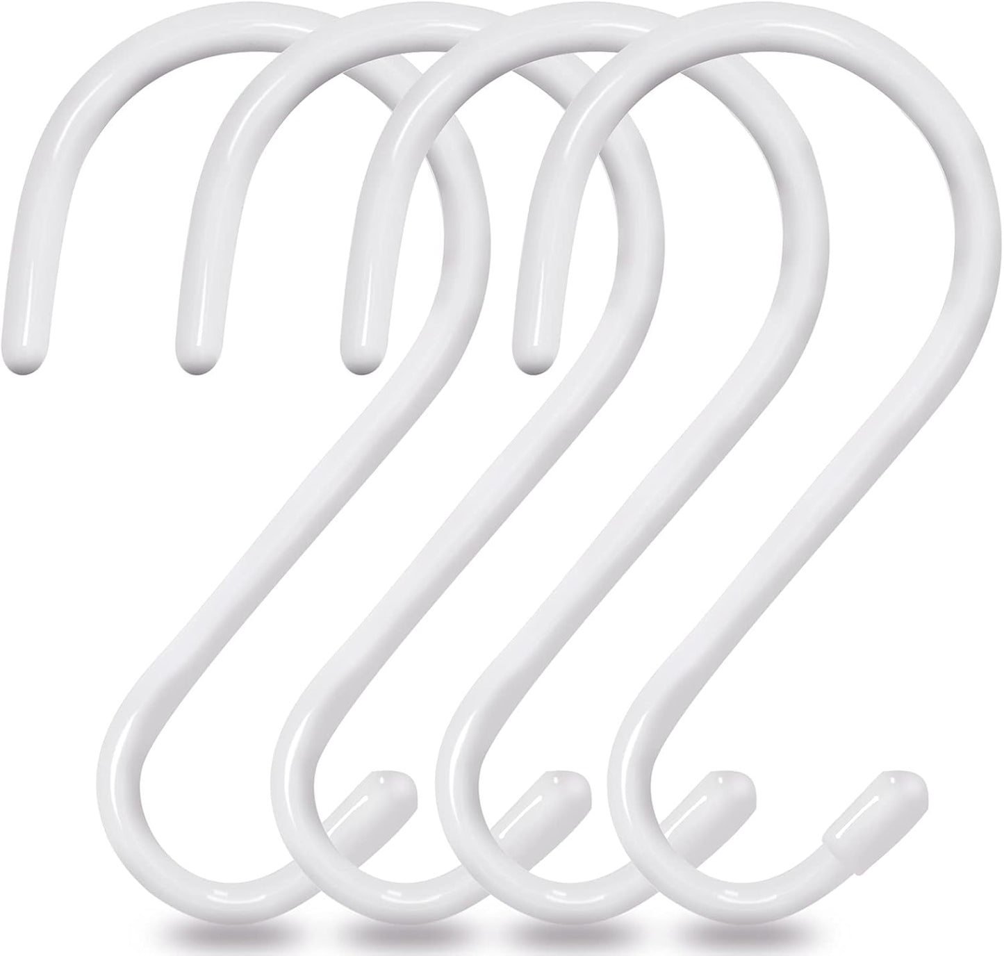 4 Pack Large S Hooks for Hanging Heavy Duty, 6 inch Non Slip Vinyl Coated Metal Closet S Hooks for Hanging Kitchen Utensil Pot Pan Cups Clothes Jeans Towels Hats Bags Plants (White)