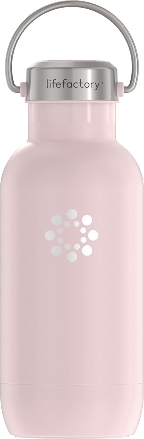 Lifefactory Stainless Steel Vacuum-Insulated Sport Bottle, 16 Ounce, Desert Rose