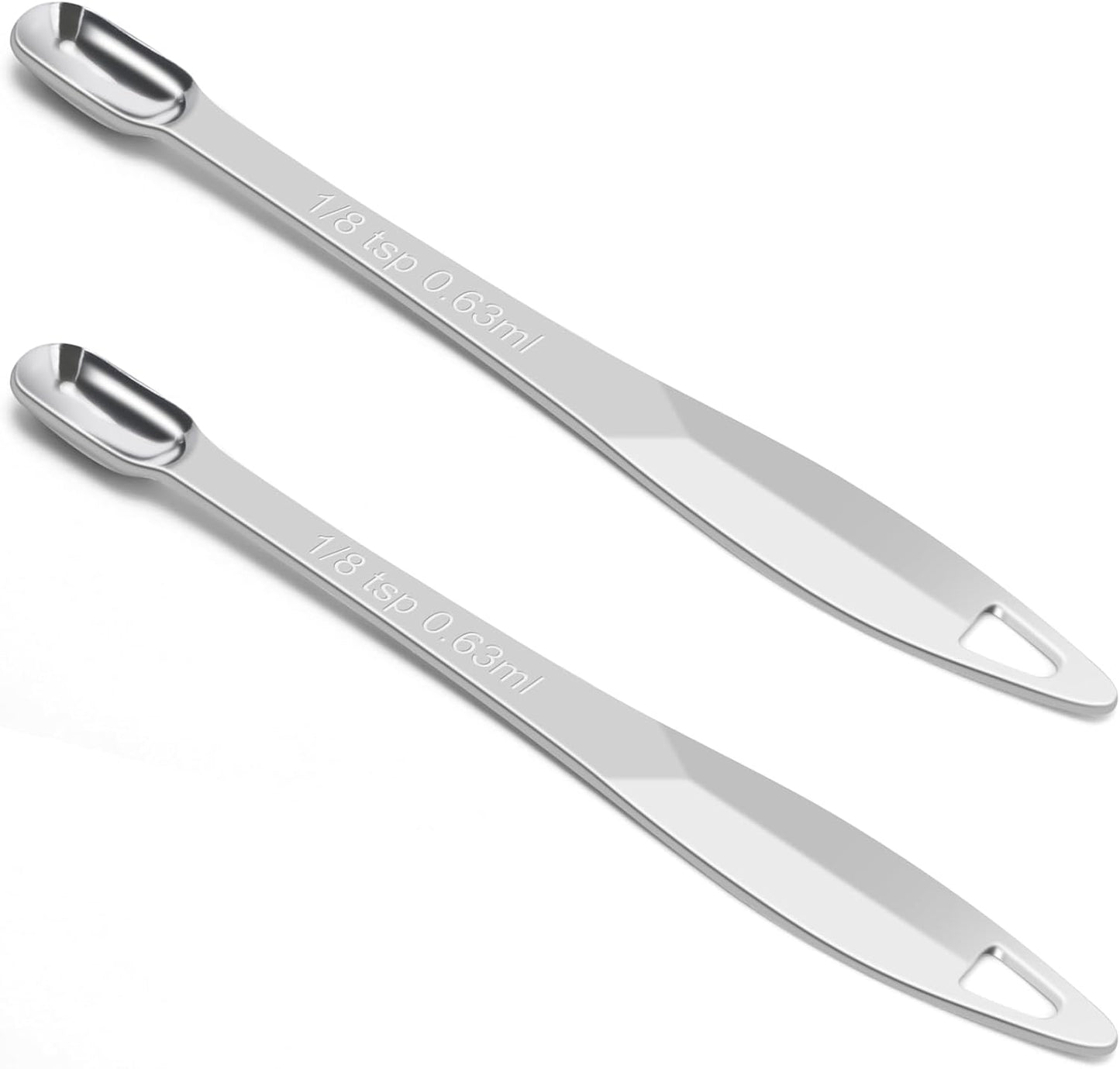 2 Pcs 1/8 Teaspoon (0.63 mL | 1/8 Tsp | 0.63 cc | 1/64 oz) Stainless Steel Single Measuring Spoon, Long Handle Metal Measuring Spoon, Kitchen Gadgets for Cooking & Baking