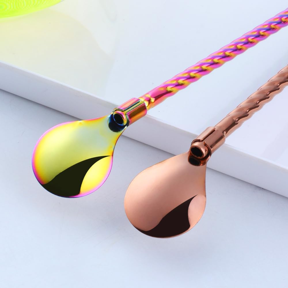 10 pcs Metal Straw Spoons with 2 Cleaning Brushes, Reusable Drinking Spoon Straws for Iced coffee, Iced tea, Milkshake, Cocktail, Smoothies (mix colors)