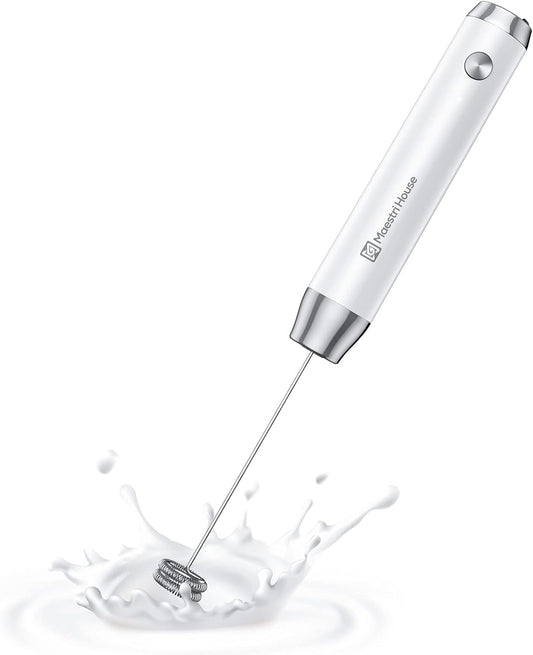 Maestri House Rechargeable Milk Frother, LunaFro NS Handheld Electric Foam Maker Waterproof Detachable Stainless Steel Whisk Drink Mixer Foamer for Lattes, Cappuccino, No Stand