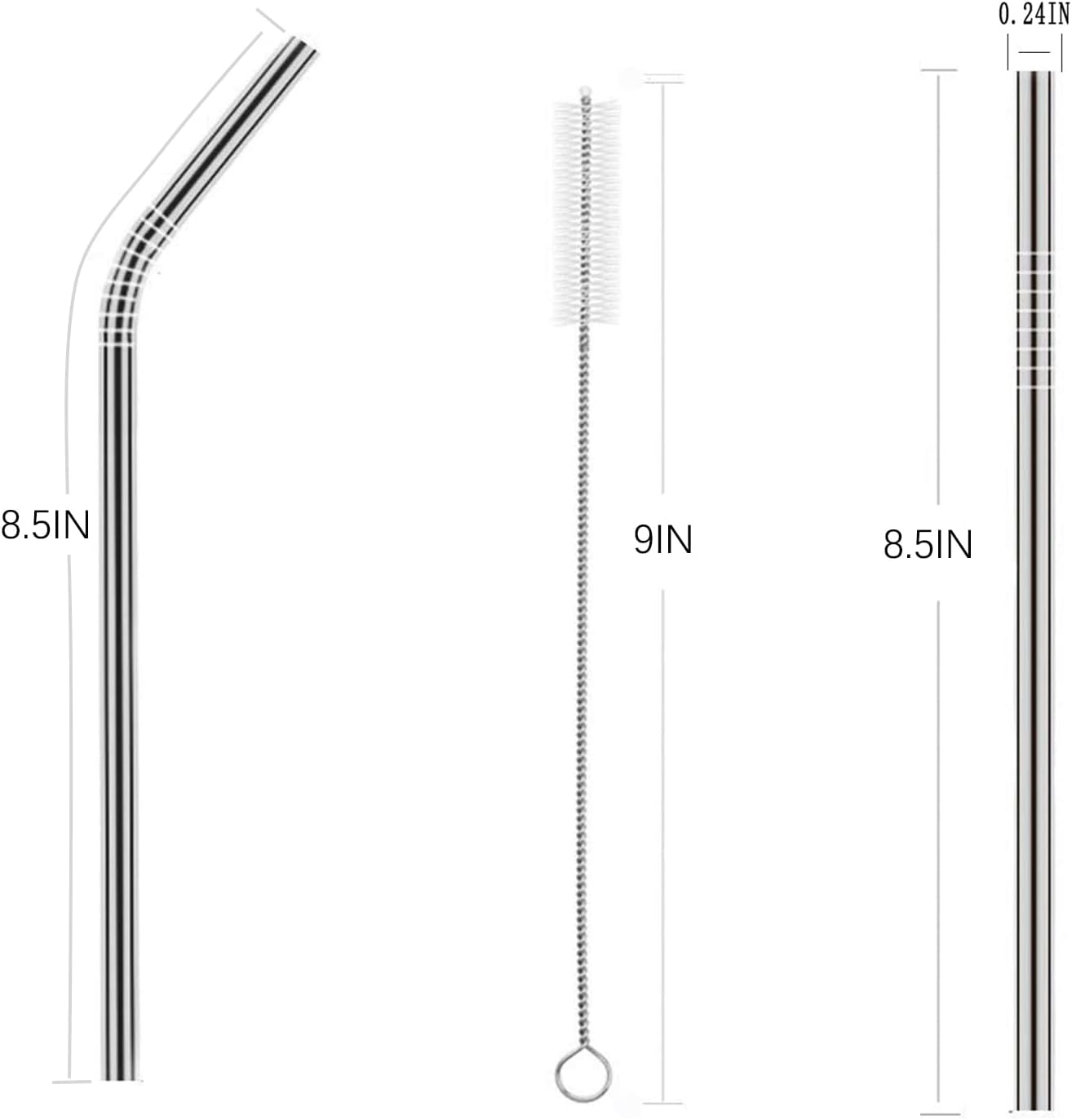 wholesale 25 Piece Set Stainless Steel Straws Long 8.5 Inch Drinking Metal Straws Reusable Drinking Straws for 20 OZ (10 Straight | 10 Bent | 5 Brushes)