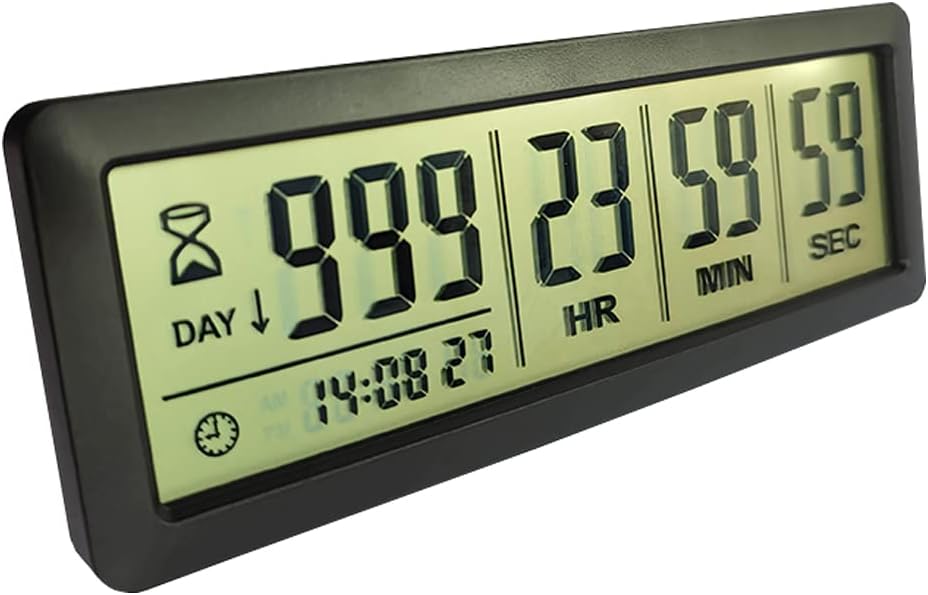 Digital Countdown Days Timer - Black Upgraded Big 999 Days Count Down Clock with Stand Strong Magnetic Back for Vacation Retirement Wedding Holiday