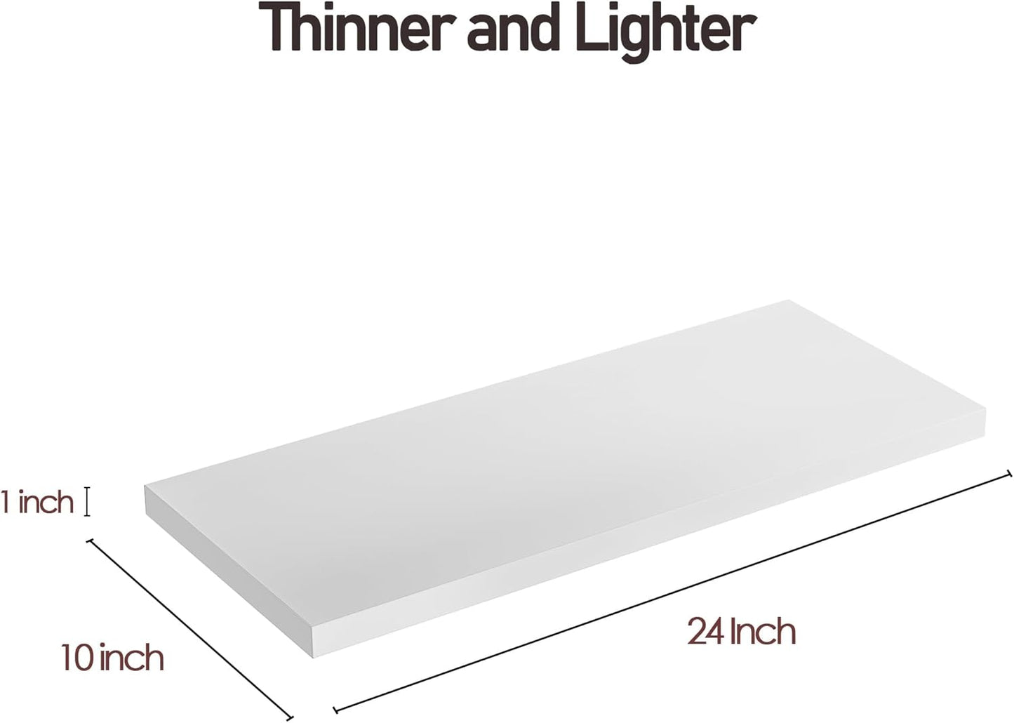 Wall Shelf Set of 1, White Floating Shelves 24 in W x 10 in D x 1 in H, Wooden Floating Wall Shelf with Invisible Brackets for Living Room/Bedroom/Bathroom/Kitchen Storage and Decor