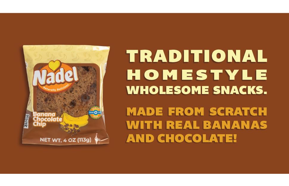 Nadel - NATURALLY DELICIOUS BANANA CHOCOLATE CHIP CAKE SLICES (8 Pack) Sweet Breads & Cakes, Back to School lunch snack, breakfast bar