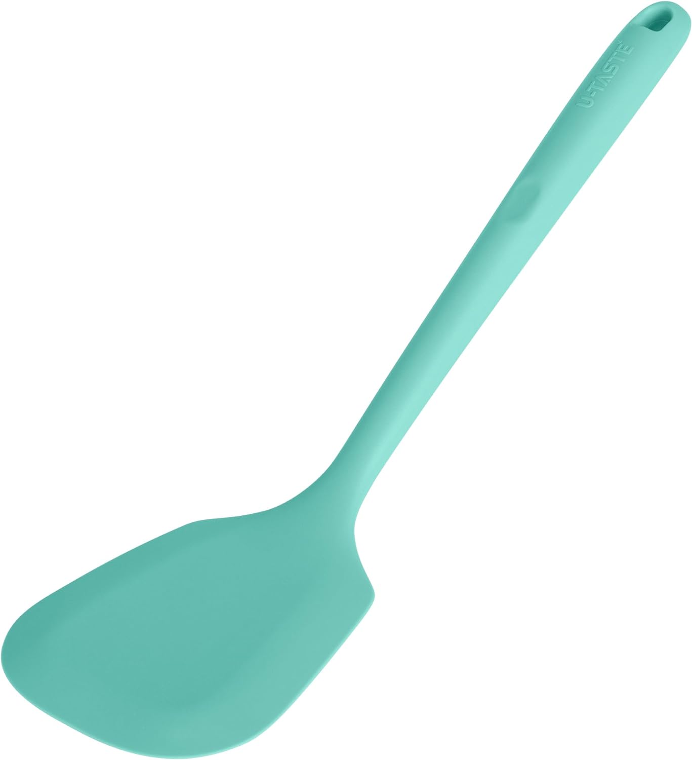 13.6" Solid Silicone Turner: U-Taste 600ºF Heat Resistant Kitchen Spatula Flipper, Food Grade Flexible Wide Seamless Rubber Cooking Utensil for Egg, Pancake, Burger in Nonstick Cookware (Aqua Sky)